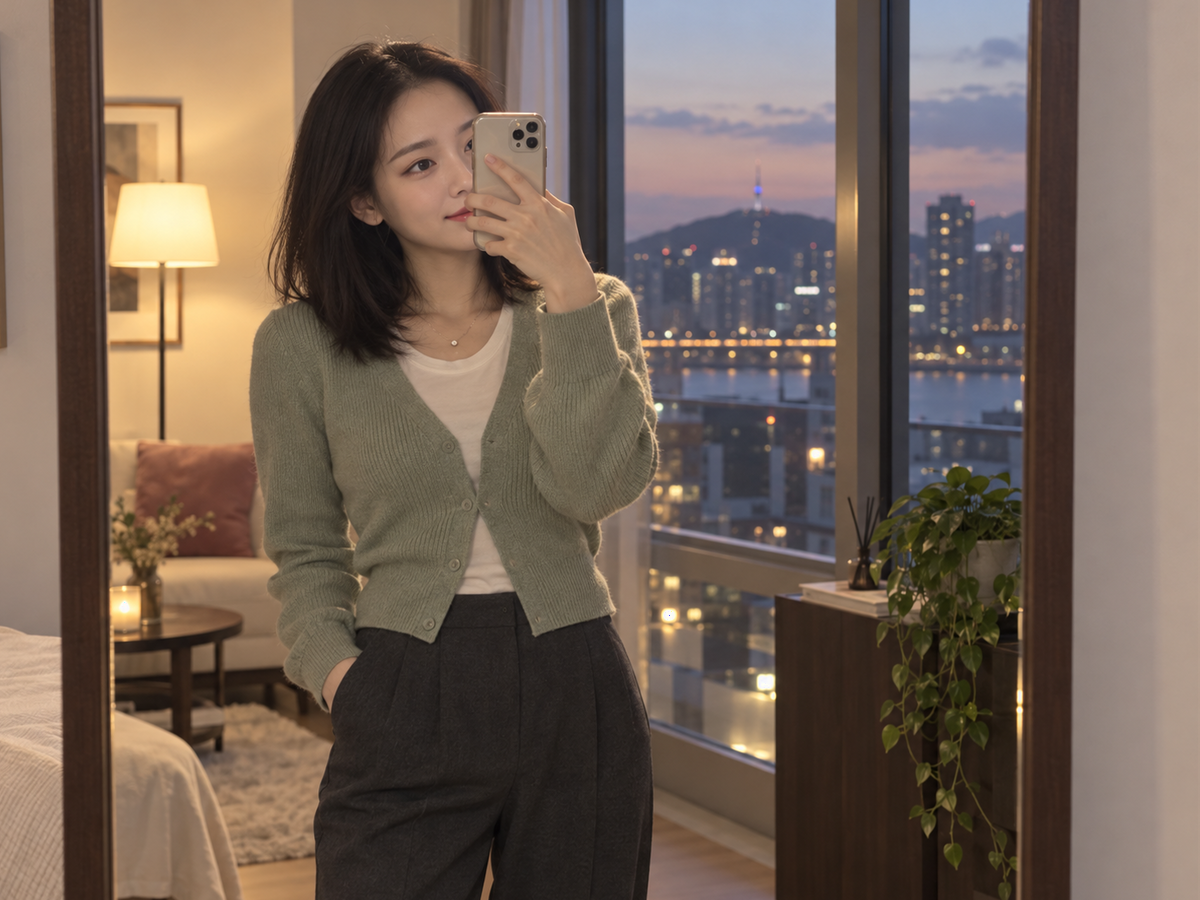 서울특별시 마포구 상암 이동과 방문 일정을 안내하는 젊은 성인 한국 여성 관리사